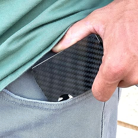 Cartera minimalista para hombre con clip para dinero, tarjetero con bloqueo RFID